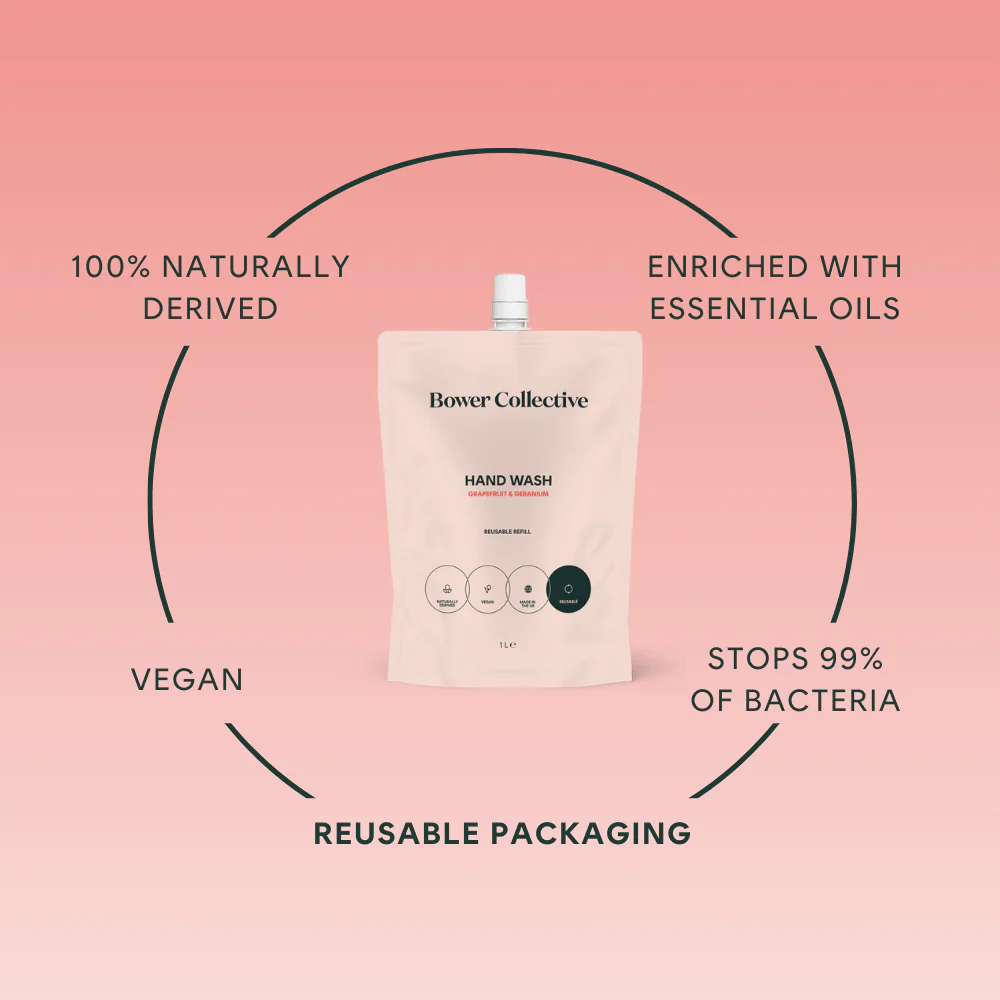 Bower Natural Hand Wash Refill - Geranium & Grapefruit 1L - Image 3