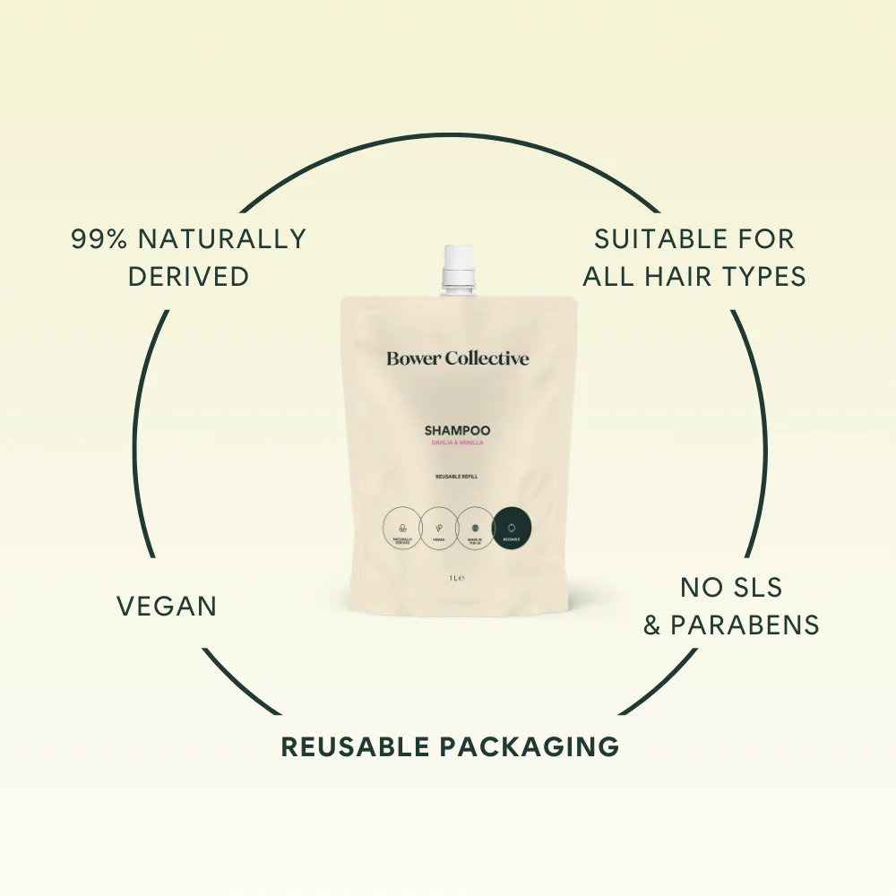 Bower Shampoo Refill – Dahlia & Vanilla 1L - Image 3